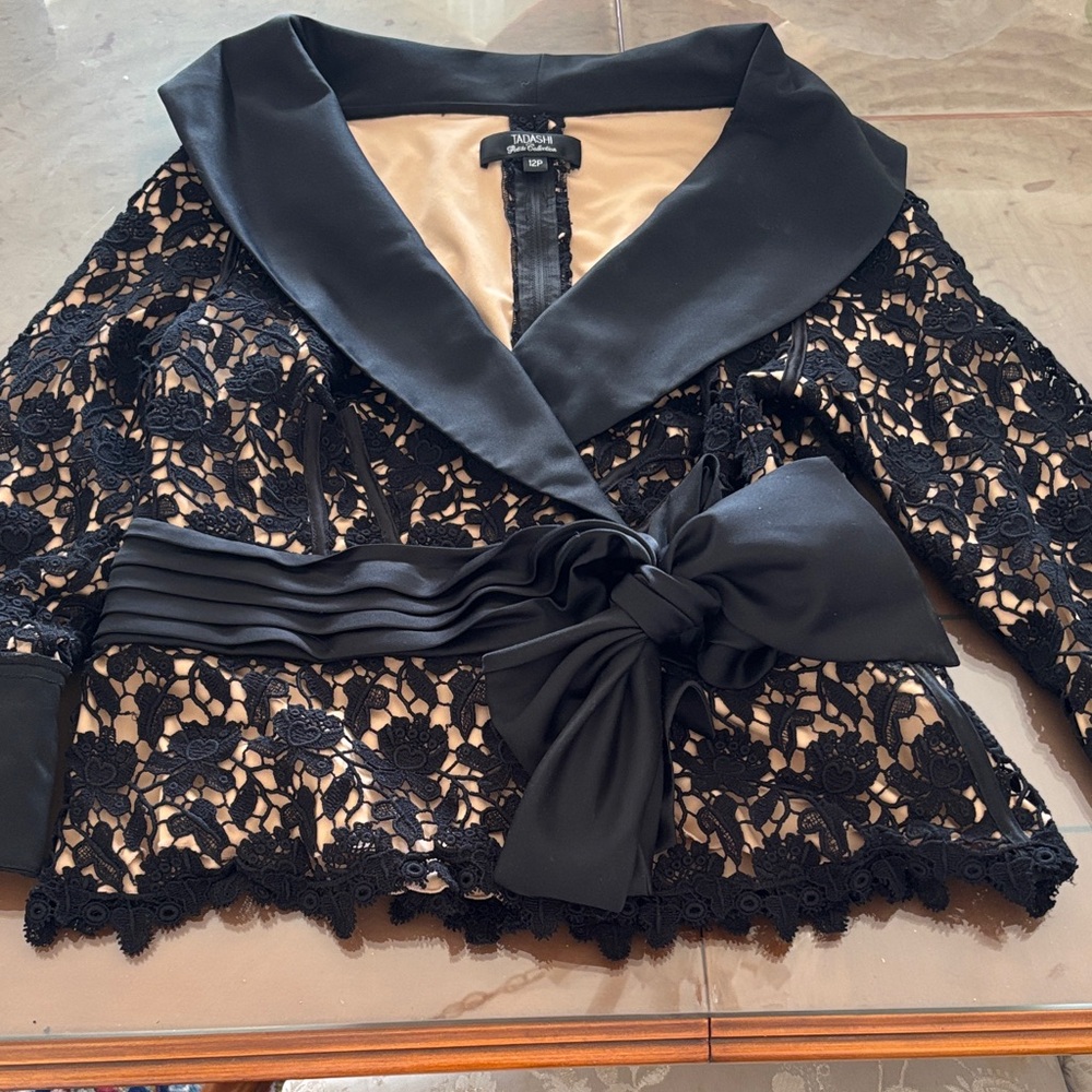 Tadashi Black Lace Blouse with Satin Bow